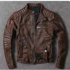 Men Café Racer Biker Leather Jacket Motorcycle Distressed Brown Genuine Leather picture
