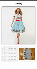 Unique Vintage Hello Kitty Midi Skirt L Blue/White Polka Dot Red Waist picture