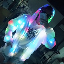 LED Light Up Luminous Coat Hooded DJ Jacket Women Men's Outwear Nightclub Party picture