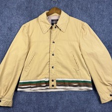 Vintage 70s Grais Bomber Jacket Mens 44 Tan Striped Knit Waist Snap USA Made picture