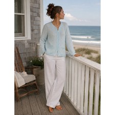 Ann Taylor Cardigan Women Small Blue Merino Wool Blend Zip Front Textured Knit picture