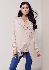 NEW Lovestitch Ecru Drape Neck Fringed Wrap Sweater Sz L Boho, Classic NWT picture