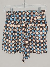 LOFT Brown Geo Floral Tie-Waist Shorts with Blue & Pink Accents picture