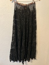 READ As is Study Repair Antique 1890s Victorian Black Floral Lace Mourning Skirt picture