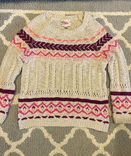 Justice Girls Fair Isle Knit Pullover Sweater Crew Neck Long Sleeve Ivory 5 picture