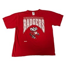 Vintage 90s Jostens Sportswear Wisconsin Badgers Red Graphic T-Shirt Mens Size M picture