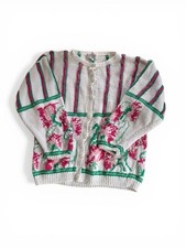 Cambridge Spirits White Floral Stripe Button-Up Cardigan Vintage Women’s L picture