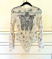 Frederick's of Hollywood x Forever 21 Sheer Skeleton Print Mesh Bodysuit  - Sz M picture
