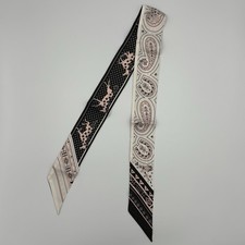 Hermes Cheval de Coeur Bandana Twilly Black Pink Silk Scarf Women Ribbon picture