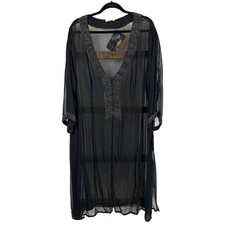 NWT Nataya Black Beaded Embroidered Flowy Rayon Dress 3X picture