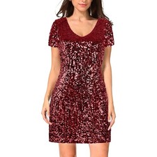 Brand New Maner Red Sequin V-Neck Mini Party Dress picture