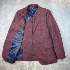 $495 New PAUL BETENLY Plaid CHECK Blazer Jacket 40 R Red Blue LINEN Wool KEVIN picture