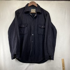True Vintage 60s Shacket Heavy Knit Melton Wool CPO Overshirt Dark Navy Wear L picture
