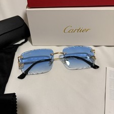 Cartier Big C Diamond Cut Frameless Blue Lens Gold Frame picture