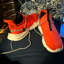 John Geiger Men's Mid Top Neoprene Sneakers Orange/White/Black Lace Up picture
