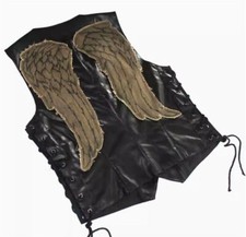 The Walking Dead Daryl Dixon Embroidered Jacket Top PU Leather Vest Wing Patch picture