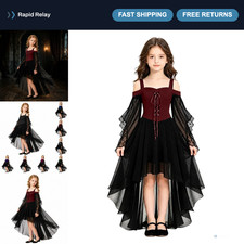Girls Gothic Witch Dress - Halloween Vampire Costume, Renaissance Style Outfit picture