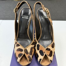 Vintage Stuart Weitzman Leopard Print Calf Hair Peep-Toe Slingback Pumps Size 6 picture