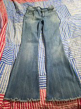 Flamingals Women’s Light Wash Flared Studded Jeans L Stretch 5-Pocket Mid Rise picture