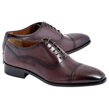 Corrente Men's Perforated Cap-Toe Oxford – Brown picture