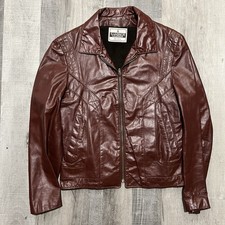 VTG 60s Samber Leather New York Fur Liner Full Zip Burgundy Wine Hippie Oxblood picture