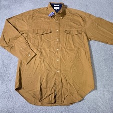 Eagle Shirtmakers Mens Medium Button Down Shirt Khaki Tan Flap Pockets Cotton picture