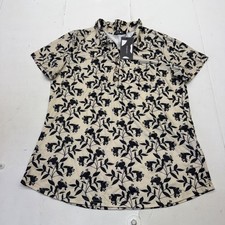 TFSDOD Polo Shirt Womens L Beige Collared Short Sleeve Floral Jersey Stretch Top picture