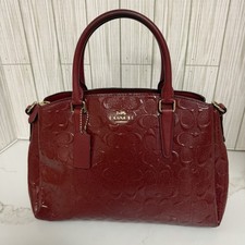 Coach Red Logo Patent Satchel Top Handle Zip Gold Hardware Hang Tag Charm picture