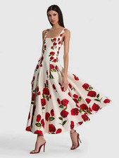 ALICE & OLIVIA (0) ADLEY SUMMER POPPY PRINT DROP WAIST MAXI NWT MSRP$795 picture