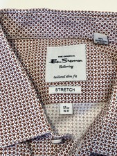 Ben Sherman Slim Fit Stretch Merlot/White Geometric Long Sleeve Button-Up Shirt  picture