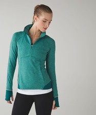 Lululemon Runderful 1/2 Zip Long Sleeve Layer Top Womens Sz 10 Mini Check Green picture