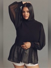 ELOQUII Twofer Chiffon Peplum Sweater Black Plus 18/20 NWT picture