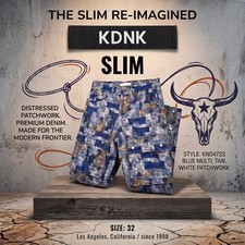 KDNK Men's 32 Slim Patchwork Jeans KND4723 Frayed Cargo Snap Leg Blue NWT picture
