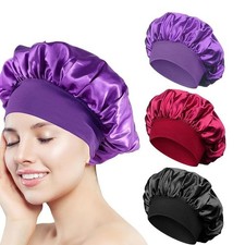 Women Satin Night Sleep Cap Hair Bonnet Hat Silk Head Cover Wide Elastic Band picture