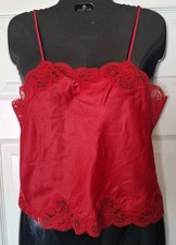 Vintage Christian Dior Camisole Top 1970s Small Red Satin Lace Trim Adjustable  picture