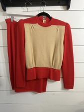 Vintage St. John By Marie Gray Size Small 2/4 Red Skirt Sweater 2 Piece Set Set picture