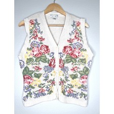 Cambridge Spirit Silk Knit Floral Knit Button up cottagecore grandmacore Vest M picture