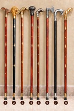Lot of 8 Pcs Antique Brass Walking Stick Different Handle Wooden Cane Victorian picture