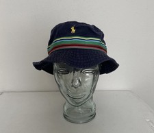 VINTAGE Polo Ralph Lauren Bucket Hat Large/XL Navy Blue Striped 90s VTG Ralph L picture