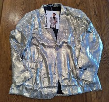 Suitmeister Silver Sequin Mens Blazer Jacket XL Polyester Party Wear NWT picture