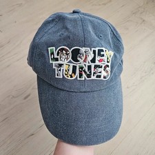 Six Flags Looney Tunes Adult Snapback Hat Bugs Bunny Taz Tweety Denim Blue picture
