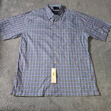Austin Reed Mens L Short Sleeve Button Down Shirt Blue Plaid Cotton NWT picture