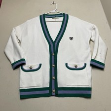 Maje Cardigan Size 1 Small Preppy cream green stripe gold buttons picture