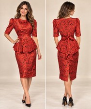 Vintage B.D. Ltd Red Black Peplum Tea Dress Fits Size Medium 80s picture