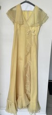 1970's Vintage Yellow Maxi Dress With Sheer Cape Size Small picture