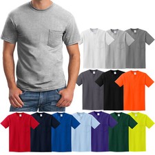MENS Pocket T-Shirt Gildan 100% Cotton PRESHRUNK Tee Sizes S, M, L, XL NEW picture