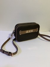 GUESS Brown Logo Monogram Crossbody Bag Zip Closure w/ Adjustable Strap picture