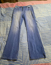 Flamingals Women's Blue Light Wash Flare Sequined Jeans Embroidered L picture