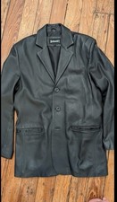 Schott Men's Black Leather Button-Front Blazer Jacket Pockets Medium picture
