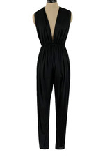 Vtg 70s Iconic Halston IV Black Jersey Jumpsuit Plunging Front Sides P Disco picture